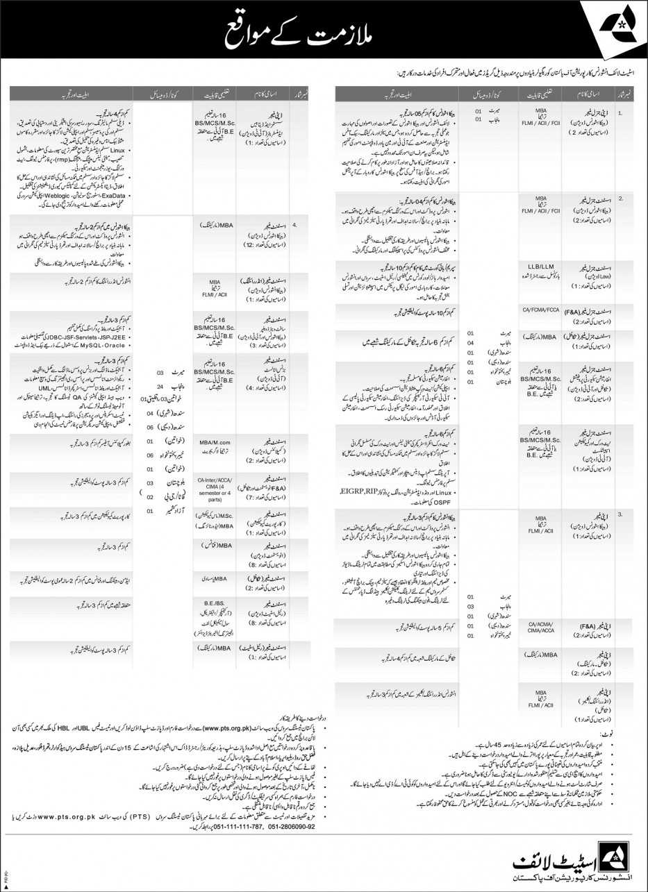 State Life Insurance Pakistan Latest Jobs of Deputy Manager, Assistant Manager, Deputy Manager 2019