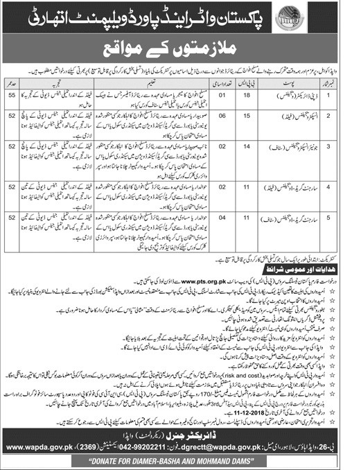 WAPDA Latest Jobs PTS Advertisement November 2018