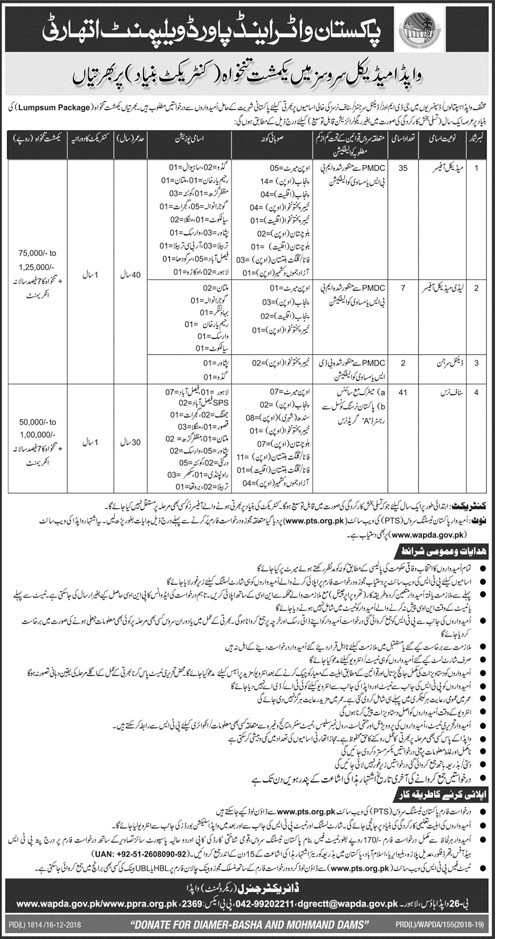 WAPDA Medical Officer , LMO and Staff Nurses PTS Jobs 2018 Download Application Form