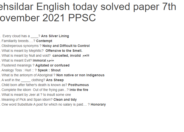  Tehsildar English paper of PPSC Today Paper Batch 1 7th November 2021 fully solved evening 02:30 PM 